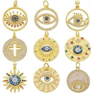 Charms Juya 18K Gold Plated Copper Material Micro Pave Zircon Greek Evil Eye For DIY Women Men Pendant Jewelry Making