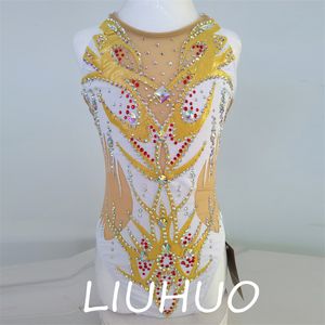 Liuhuo Customize Colors Synchronized Swimming Suits 여자 품질 크리스탈 신축성 품질 라인톤 수영 팀 공연 화이트 BD1894