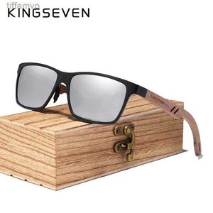 Роскошные дизайнерские солнцезащитные очки Kingseven Wood Aluminium Высококачественные полнокадровые мужские солнцезащитные очки UV400 с поляризованными зеркальными линзами Спортивные очки для защиты глаз Qmnz