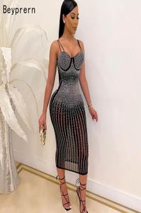 Beyprern Beautiful Crystal Studded Midi Dress for Women Sparkle Spagetti Straps Bodycon Sequin Party Sukienka Chirstmas Stores x05215134365