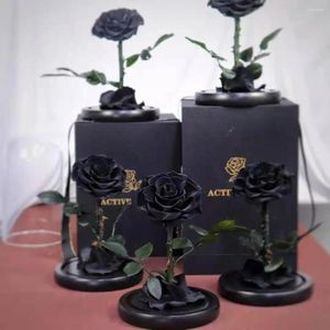 装飾的な花は永遠に続く本物の大きな黒いバラの愛のハートギフトグラスドームクラフトの家の装飾に保存されています