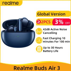 ヘッドフォングローバルバージョンRealme Buds Air 3 TWS Earphone Bluetooth 42DBアクティブノイズキャンセルワイヤレスヘッドフォンIPX5 for Realme 10 Pro