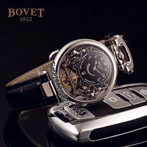 Bovet Swiss Quartz Mens Watch Amadeo Fleurier Caixa de Aço Esqueleto Preto Dial Relógios Pulseira de Couro Preto Relógios Baratos Timezonewat196m