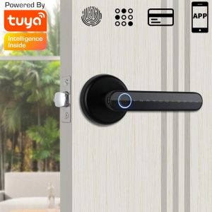 Controle a alça de porta de trava de impressão digital Tuya para quarto de trava de porta digital eletrônica de trava de impressão digital sem chave.