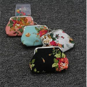 Vintage flower coin purse canvas key holder wallet hasp small gifts bag clutch handbag