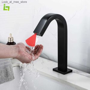 Banyo lavabo musluklar kare mat siyah sensör banyo musluğu sıcak ve soğuk güverte kurulum musluk kısa ve yüksek lavabo mikseri tuvalet havzası musluk q240301