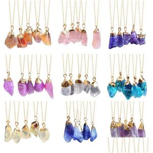 Anhänger Halsketten Colorf Naturstein Kristall Halskette Frauen Weiß Rosa Quarz Heilung Chakra Männer Schmuck Geschenk Drop Lieferung Anhänger Dh7Xc