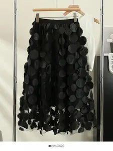 Юбки женские однотонные элегантные 3d дизайн сетчатая юбка миди в горошек винтажная эластичная высокая талия тонкая трапециевидная полуосенняя простая