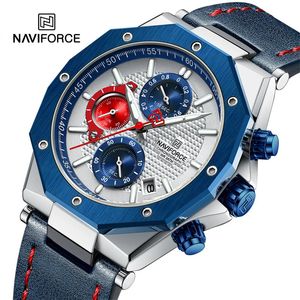 NAVIFORCE Mode Quarzuhren für Herren Leder Sport Chronograph Armbanduhr Datum Wasserdicht Leuchtend Männlich 240227