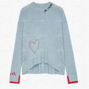 23ss New Zadig Voltaire Designer Sweater Coats Fashion Knitted Letter Love Embroidery Handmade Hooked Cashmere Knitwear Pullover Sweater for Women8