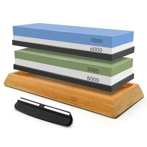 1-7Pcs Sharpening Stone Knife Sharpener Grit240-8000# Whetstone Professional Grindstone Set Wood Base Angle guide Polishing Set 240223