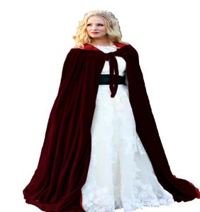 Röd foder bröllopjacka wraps varm sammet ärmlös huva kappor halloween kostymer för kvinnor män cosplay brud mantel s6xl6682316