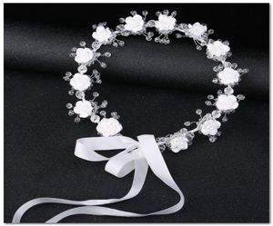 Bridal crystal white wedding flower crown girls stereo flowers ribbon Bows princess wreath children039s day party garland hair 8058020
