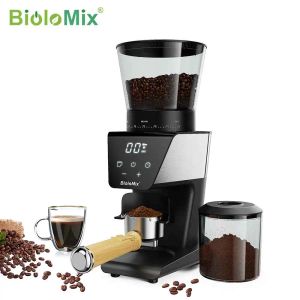 Verktyg Biolomix Automatisk Burr Mill Electric Coffee Grinder med 30 växlar för espresso American Coffee Häll över visuell bönoragring
