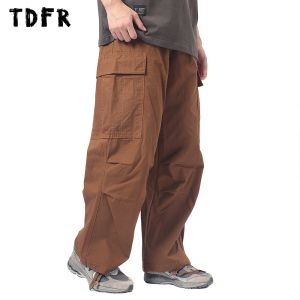 Pants Pocket Cargo Joggers Pants Mens Pleated Casual Safari Style Solid Color Drawstring Elastic Waist Wide Leg Loose Trousers Men