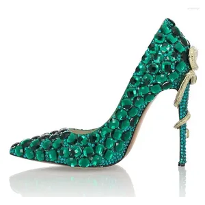 Scarpe eleganti Est verde diamante tacco alto da sposa in metallo intrecciato con serpente a punta décolleté a spillo da donna che celebrano