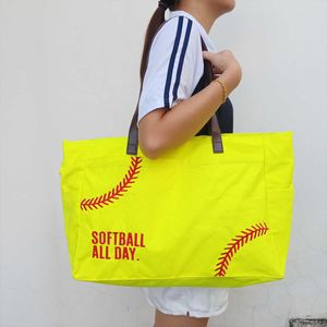 Baseball-Sporthandtasche, trendige große Kapazität, Einkaufstasche aus Segeltuch, Wochenendreise, bestickte Mama-Tasche