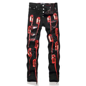 Hip Hop Jeans Designer Jeans Herren Stickerei Jeans Männer Knie Skinny Straight Größe 29-38Denim Großhandel 3654