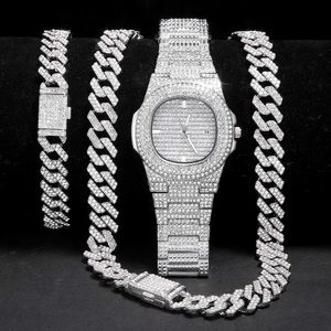 Strands Watch For Women Hip Brand Luxury Iced Out Diamond Men Cuban Link Chain Necklace Wristwatch Man Locket Necklaces 230613