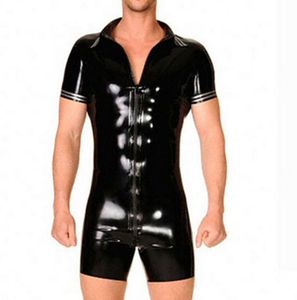 2018 sexy masculino masculino feito à mão personalizado preto látex catsuits cekc catsuit tshirt shorts com zíper frontal zentai fetiche xsxxl1426538