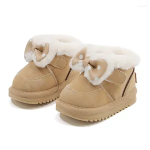 Stivali Moda Bambino Bambino Scarponi da neve Scarpe invernali per bambini Per ragazze Pelle con nodo a farfalla Caldo peluche Suola in gomma per bambini