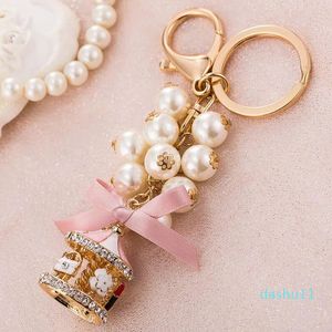 Keychains Lanyards Keychains Cute Keychain Pearl Crystal String Carousel For Women Key Chain Jewelry Gift Accessories
