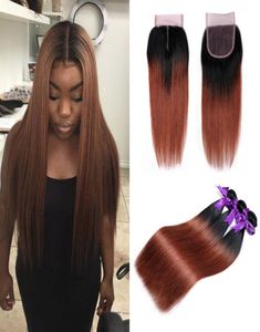 Brazilian Ombre 1B33 Colored Hair Bundles with Closure Real Brazilian Human Hair Vendors Weave Extension 3 Bundle with Middle Pa8716652