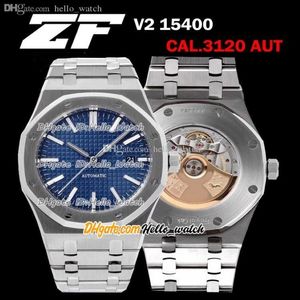 ZFF 41mm V2 15400 Ultra Fino 9 8mm Dive Cal 3120 Relógio Automático Masculino Textura Azul Dial Stick Marcador Pulseira de Aço 316L Relógios H2043