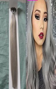 Silvergrå U TIP Hårförlängningar Human 100g Remy Pre Bonded Hair Extension 100s Silver Grey Hair Extensions Micro4228121