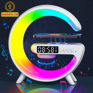 Speakers Wireless Charger Stand 15W RGB Night Light Bluetooth Speaker Handsfree Call Alarm TF Fast Charging Station for iPhone 15 14 13