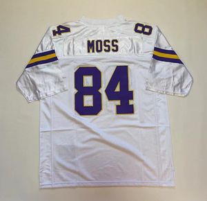 Maglia da calcio cucita 84 Randy Moss 1998 40a maglia bianca retrò Maglie da rugby Uomo Donna Gioventù S-6XL