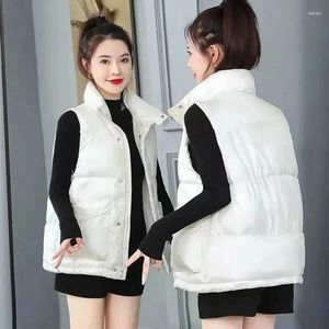 Kvinnors västar 2024 Korean Glossy Down Cotton Vest Women Autumn Winter Kort Löst midja Waistcoat Female Fashion Sleeveless Jacket TOP 5XL