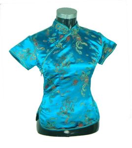 Kvinnor039s blusar skjortor sommar kort ärm röda kvinnor skjorta toppar kinesiska dam traditionell satin silk blus nyhet drak c7544268