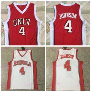 Costurado NCAA Vintage Basquete Jerseys College University of Nevada Las Vegas Larry 4 Johnson Jersey UNLV # 4 Camisas costuradas vermelhas