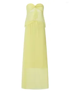 Women's Tracksuits Arrival Two Piece Summer Yellow Dress Set Strapless Pleated Short Tube Top And Long Skirt Beachwear