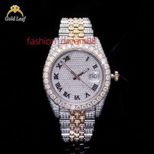 Goldleaf Jewelry Custom Mechanical Moissanite 시계 라운드 다이얼 고급 포장 VVS Moissanite Watch