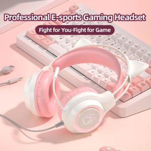 Hörlurar Professionella LED Cat Ear Wired Gamer -hörlurar med MIC för PS4 PS5 Xbox Computer PC Gaming Headset med Mute Key