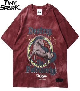 Hip Hop T-shirt Männer 2020 Streetwear Print Wild Horse T-shirt Harajuku Sommer Tops Tees Kurzarm Baumwolle Lose T-shirt Tie Dye LJ9740261