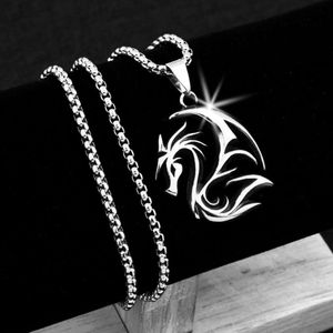 Personalized Flame Dinosaur Chinese Dragon Totem Pendant Necklace Men's Titanium Steel Chain Jewelry Punk Rapper Bijoux Collar Wholesale