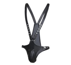 Senaste axel Harness Strap Male Underwear Pants Panty Cock Penis Fick Restraints Erotiska kostymer för män Black Faux Leather G8024779