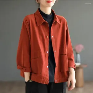 Kvinnors dike rockar kvinnor casual jackor 2024 Autumn Vintage Style Turn-down Collar Black Orange Loose Cotton Outterewear Female