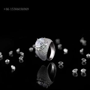 Anpassade smycken Hip Hop Rapper D Color Moissanite Sterling Sier Iced Out for Men Cuban Diamond Ring