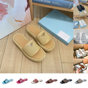 Dreieck Raffias Sandalen Stroh Weave Gold Schnalle Slipper Frau Sommerschuhe flache Slipper Plattform Raffia Slider Casual Schuh Mann Sandale Beach Flip Flop