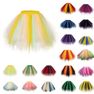 Saia multicolorida tule plissado saias plissadas para mulheres gaze saia curta tutu ballet dança saia vestido de baile em camadas inchado anágua