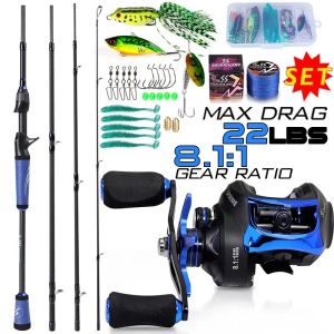 Combo Sougayilang Rowołkowy kołowrotek Combo 1,8/2.M Węgiel z włókna węglowego i 8.0: 1 Szybka Baitcasting Reel Max Drag 10 kg dla basu