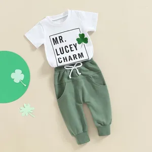 Clothing Sets Toddler Baby Boys Girls Irish Festival 2pcs Clothes Set Letter Clover Print Short Sleeve Crew Neck T-Shirt Elastic Waist Pants