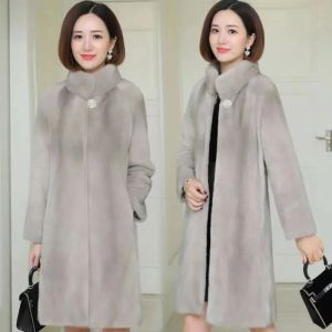 Fur Winter Mink Fur Coat Girl 2024 New Model Loose Fur Jacket Women Large Size StandUP Mom Outerwear Medium Long Female Outwear Top