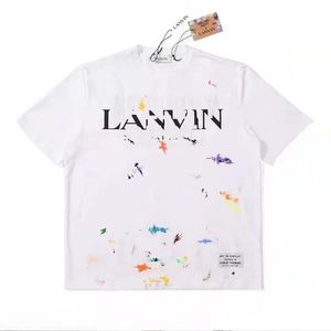 versão marca moderna Langfan Lanvi co-marca com a mesma letra de tinta salpicada desenhada à mão com estampa de grafite camiseta de manga curta para homens e mulheres com mangas curtas S-XL