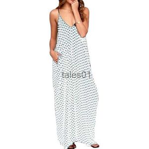 Vestidos Casuais Básicos Frete Grátis Vestidos de Verão Moda Feminina Polka Dot Casual Solto Longo Sexy Sem Mangas Backless Vestidos Plus Size 240302