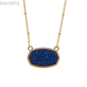 Pendant Necklaces Pendant Necklaces Resin Oval Druzy Necklace Gold Color Chain Drusy Hexagon Style Luxury Designer Brand Fashion Jewelry For Women 240302